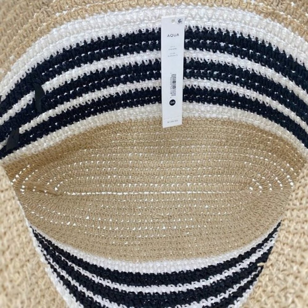Aqua Trio Striped Straw Woven Tote Bag New - Picture 11 of 13